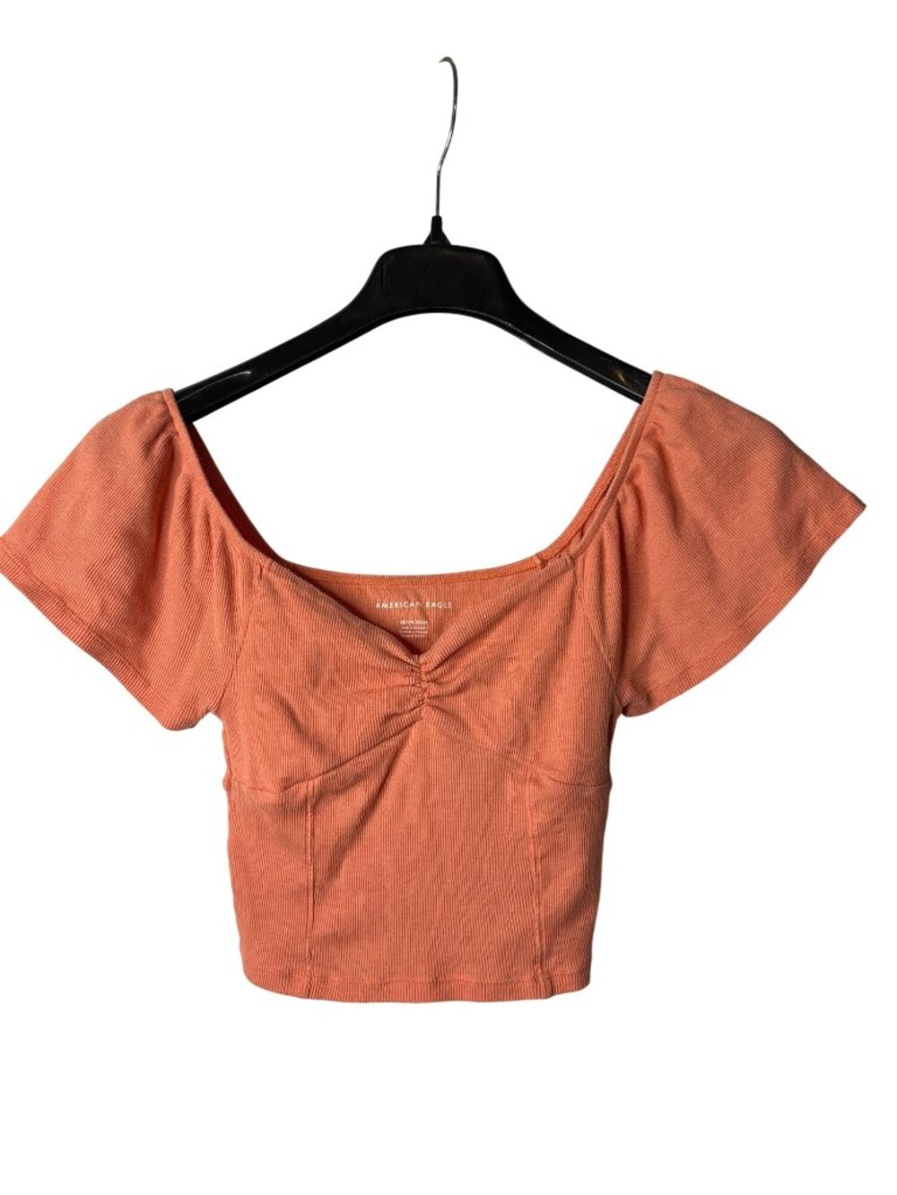 American Eagle Ribbed Fitted Crop Top Size XS Orange Cotton Blend